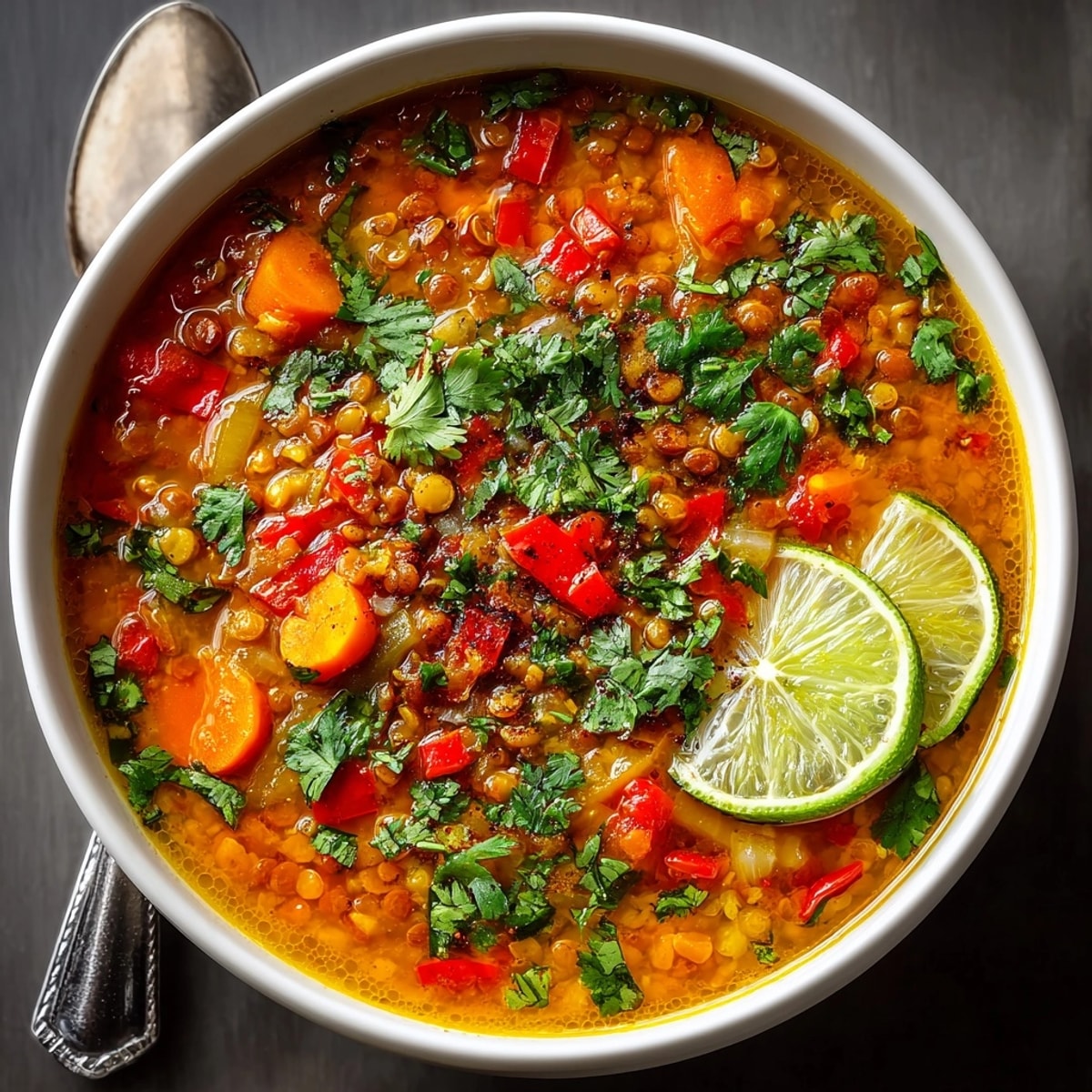 Enjoy this warm, comforting bowl of Coconut Curry Lentil Soup with naan or rice.