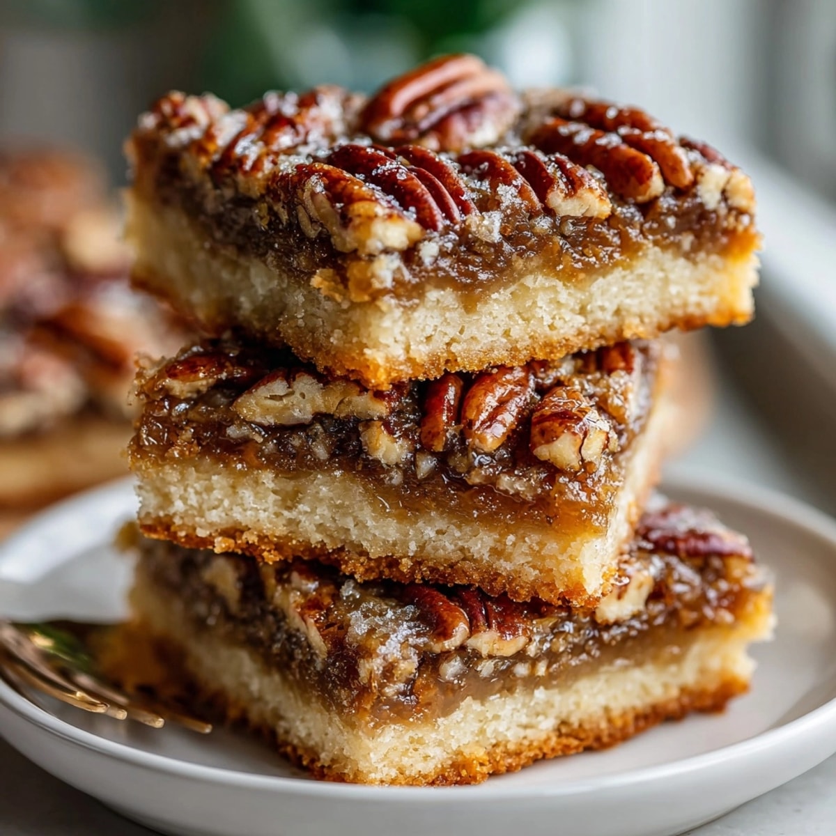 Golden, baked Maple Bourbon Pecan Pie Bars, perfect for a sweet holiday dessert spread.