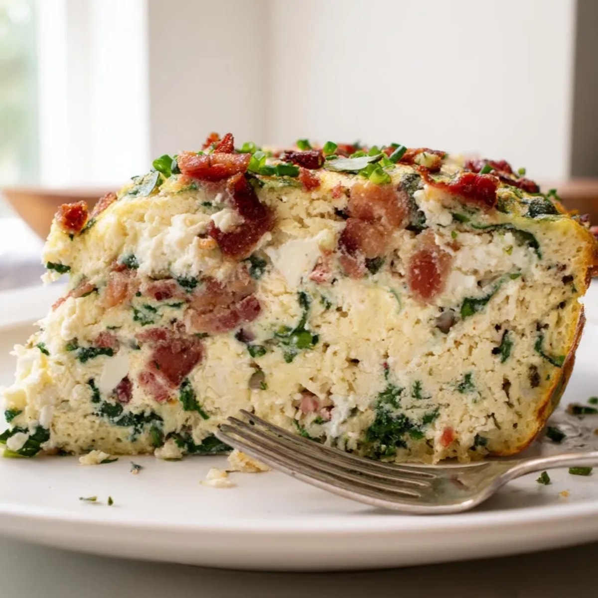 Golden Ricotta Herb Bacon Frittata, fresh from the oven, inviting and ready for serving.