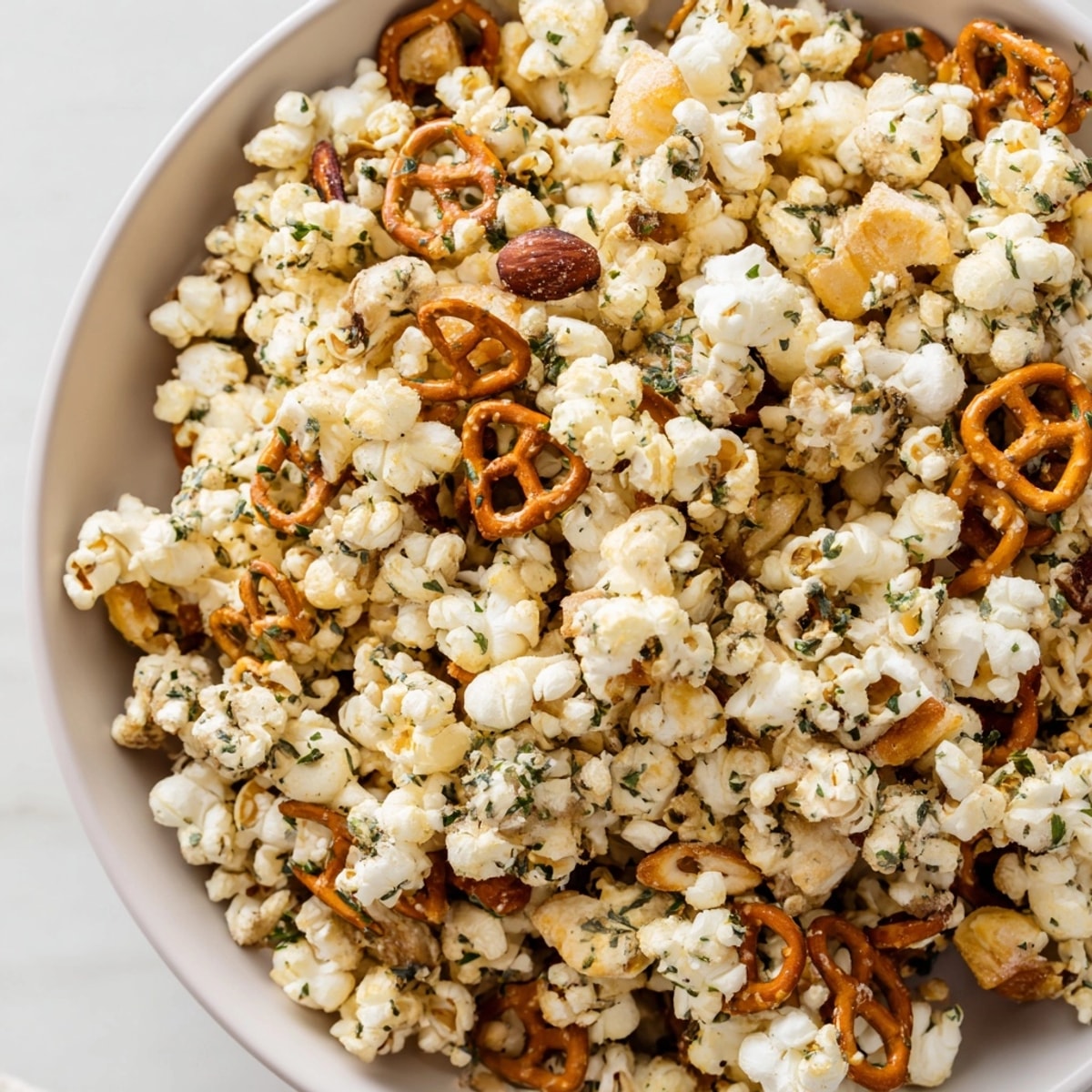 Imagine warm, buttery Garlic Herb Popcorn Snack Mix, perfect for sharing with friends.