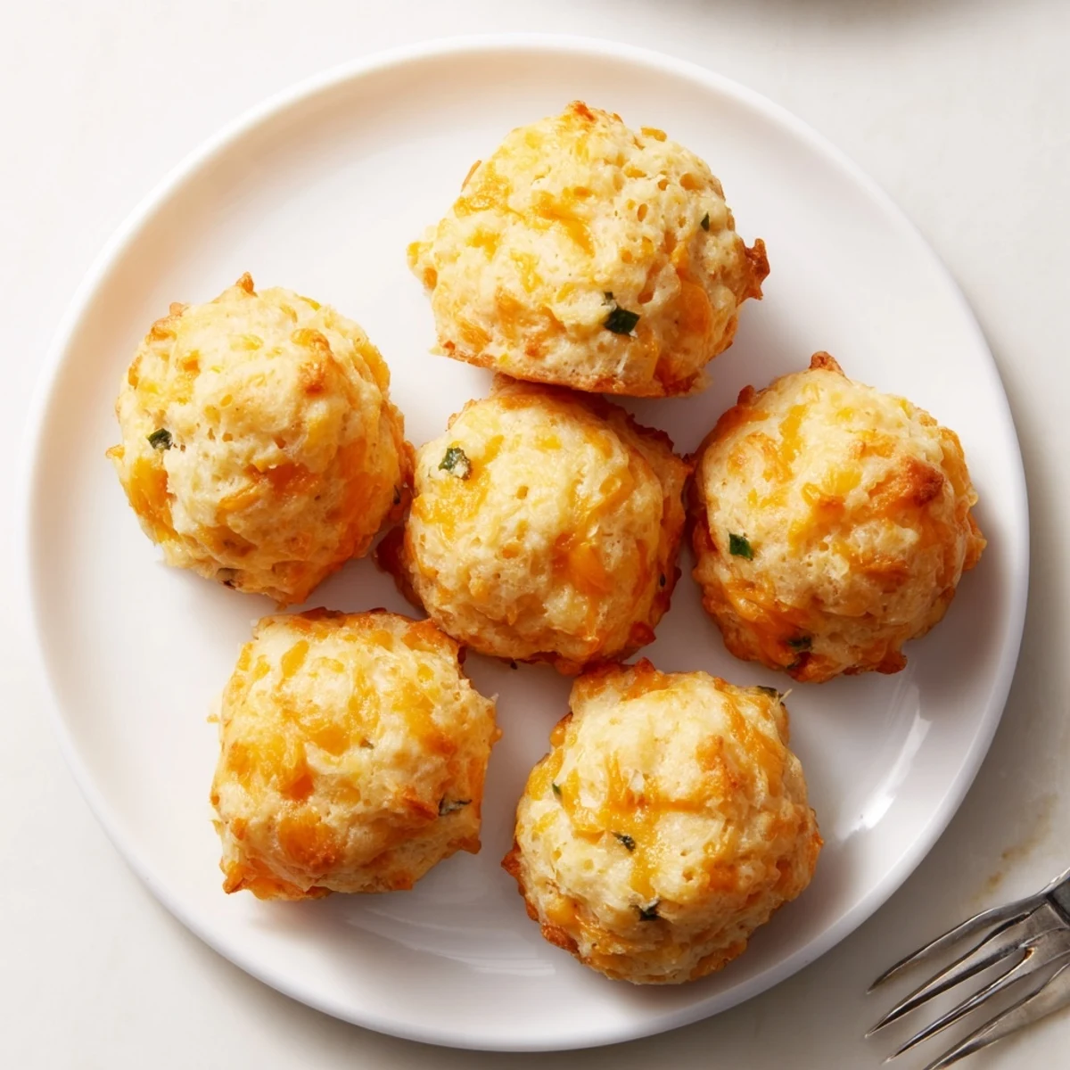 Golden Cheesy Jalapeño Sweet Tea Biscuit Balls baked to golden perfection, ideal for appetizers.  