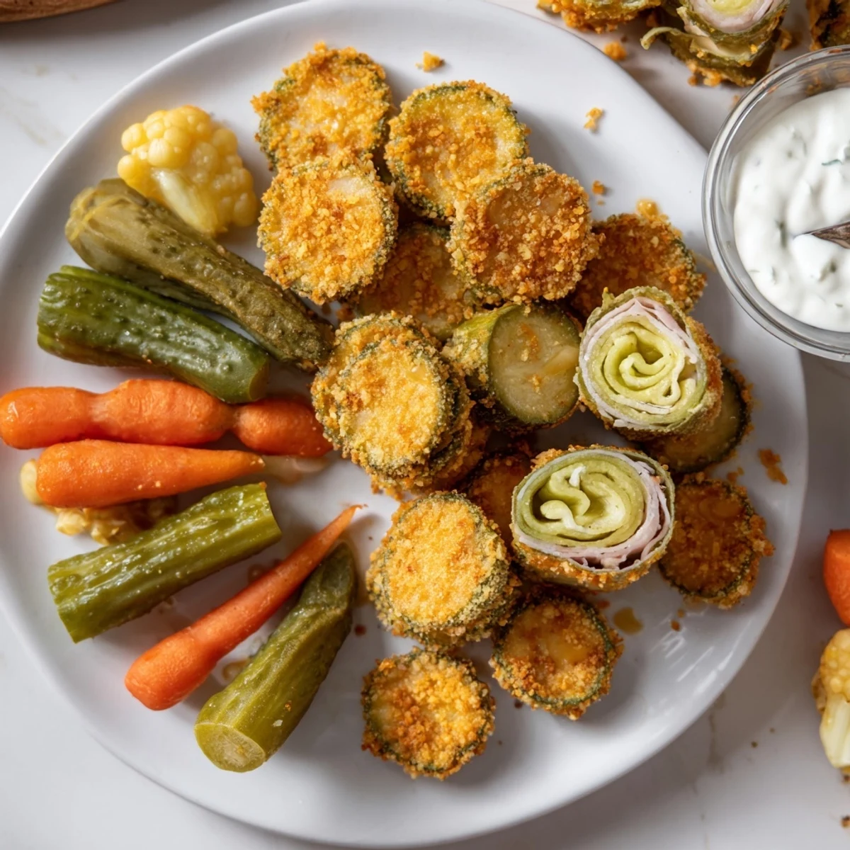 Crispy fried pickles, tangy pickled vegetables, perfect for the Pickle Lovers Meal.  
