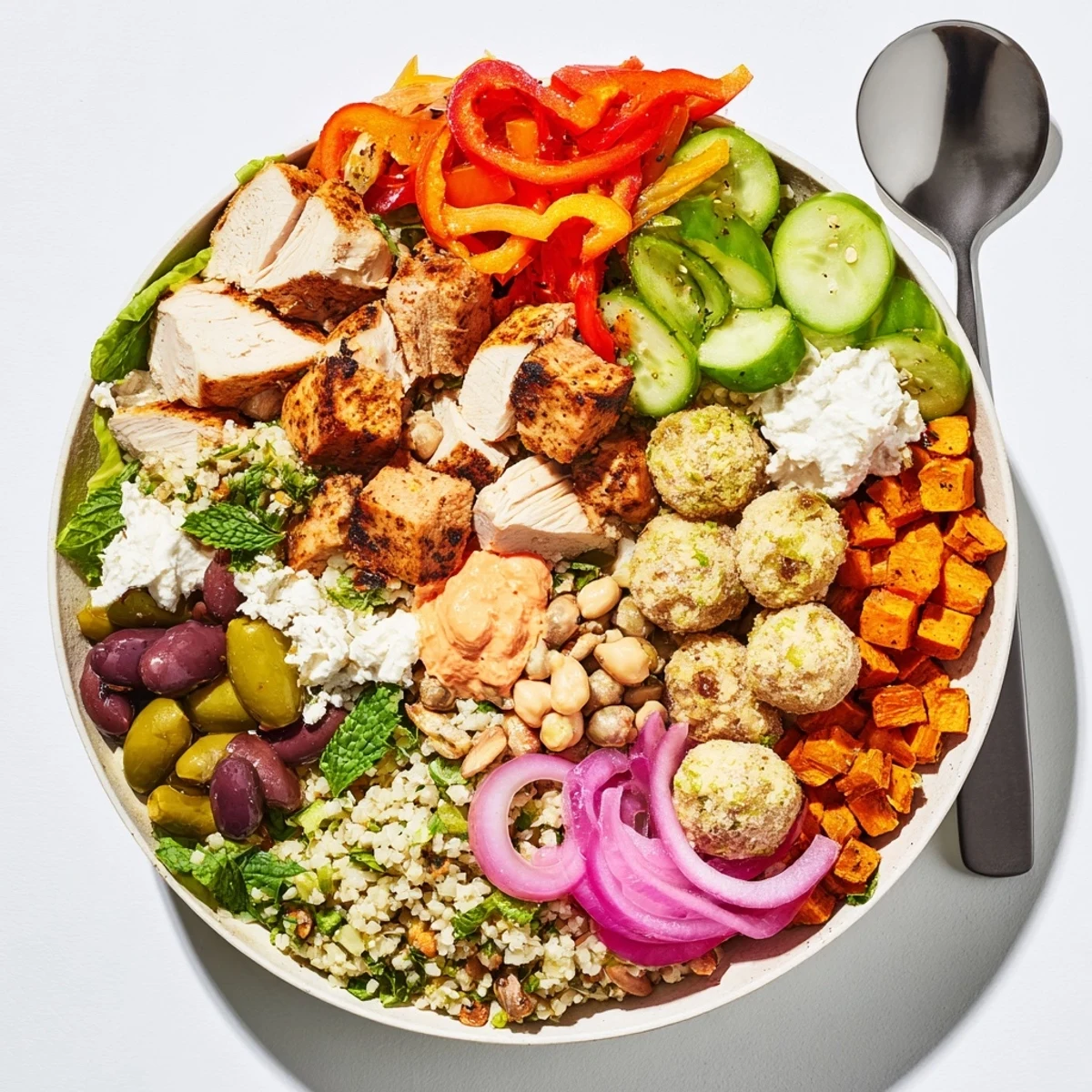 Colorful interactive plated meals featuring build-your-own boards and bowls for gatherings.  