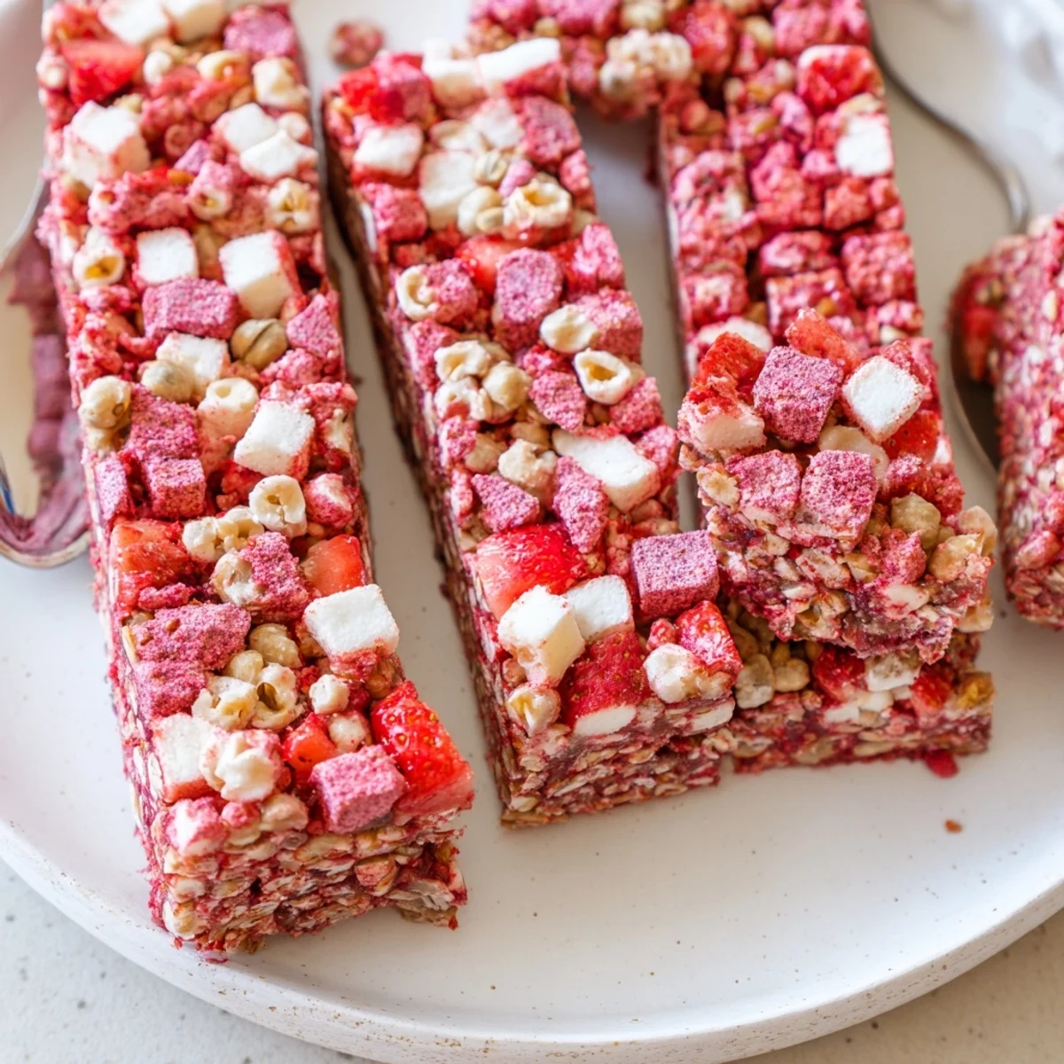 Colorful layers of chewy homemade gummies top a wholesome oat base in this treat.  
