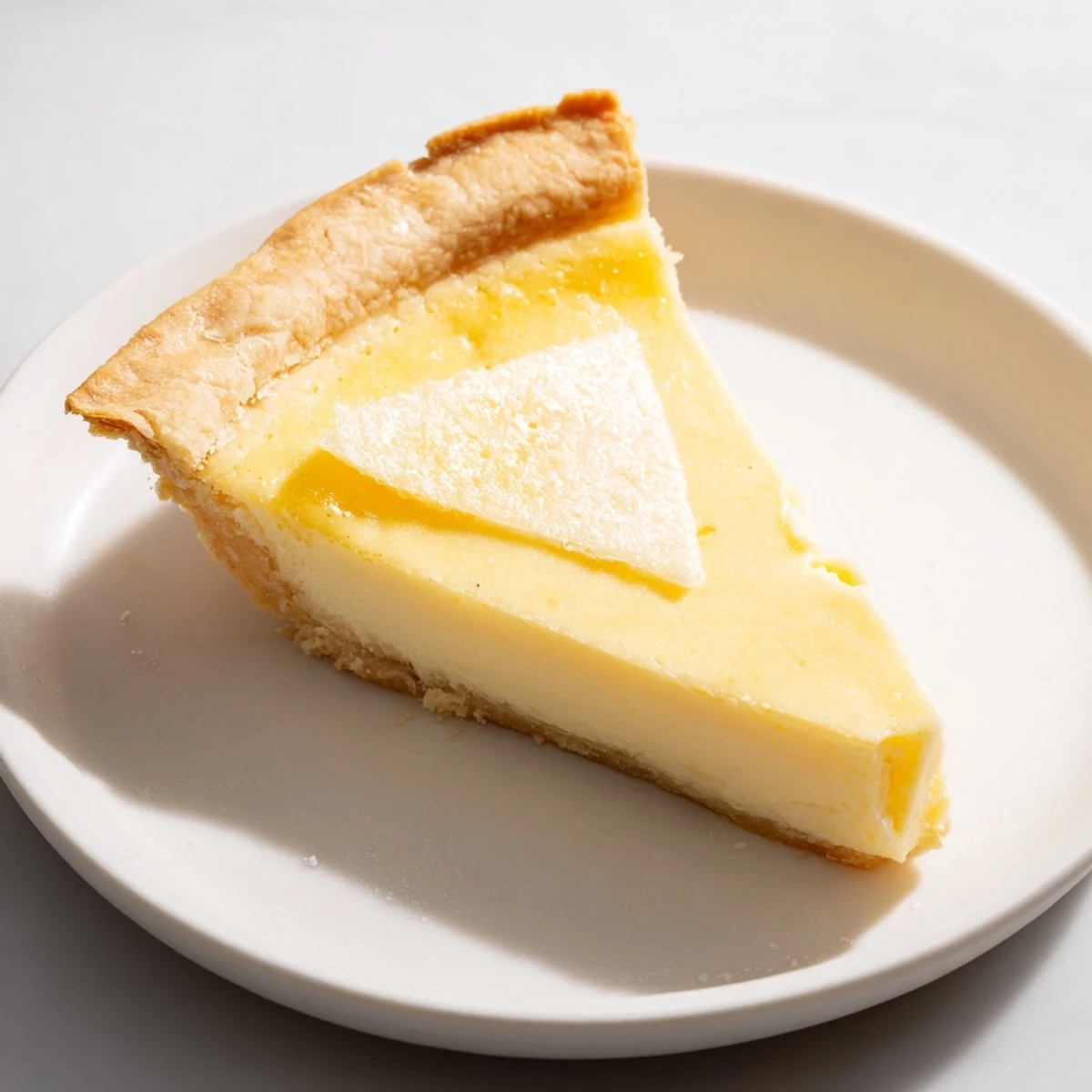 Nostalgic Water Pie, delicately baked with a crisp crust and luscious filling.  