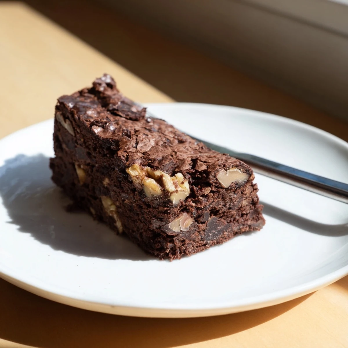 Fudgy zero-waste brownies using nut-milk pulp, served warm with vanilla ice cream.  