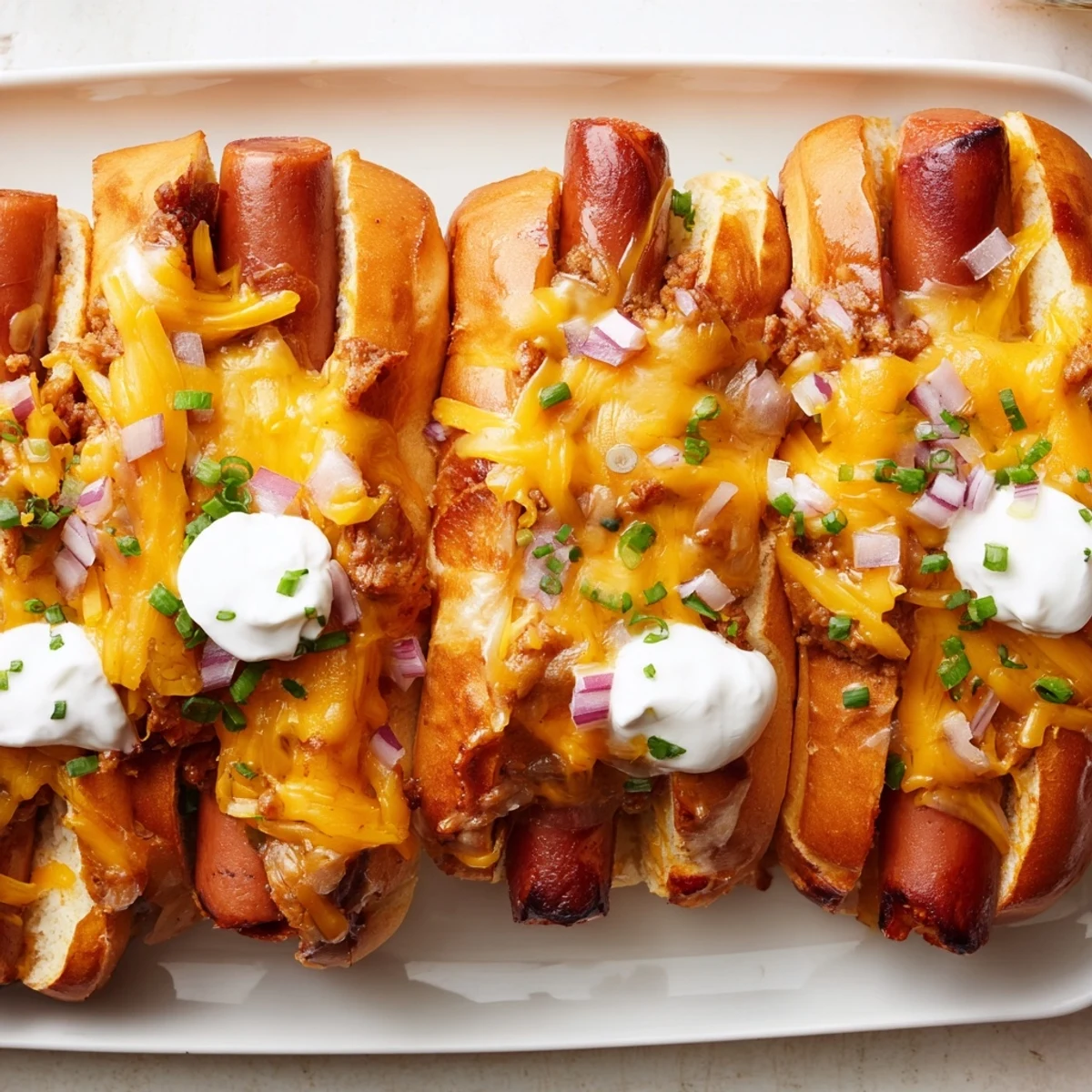 Close-up photo of a comforting Chili Dog Casserole, a cheesy baked dish perfect for game day.