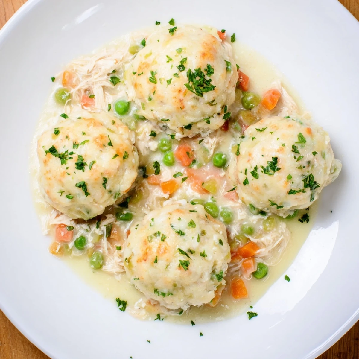 Golden, baked Chicken and Dumplings Casserole, a comforting American classic with fluffy dumplings.