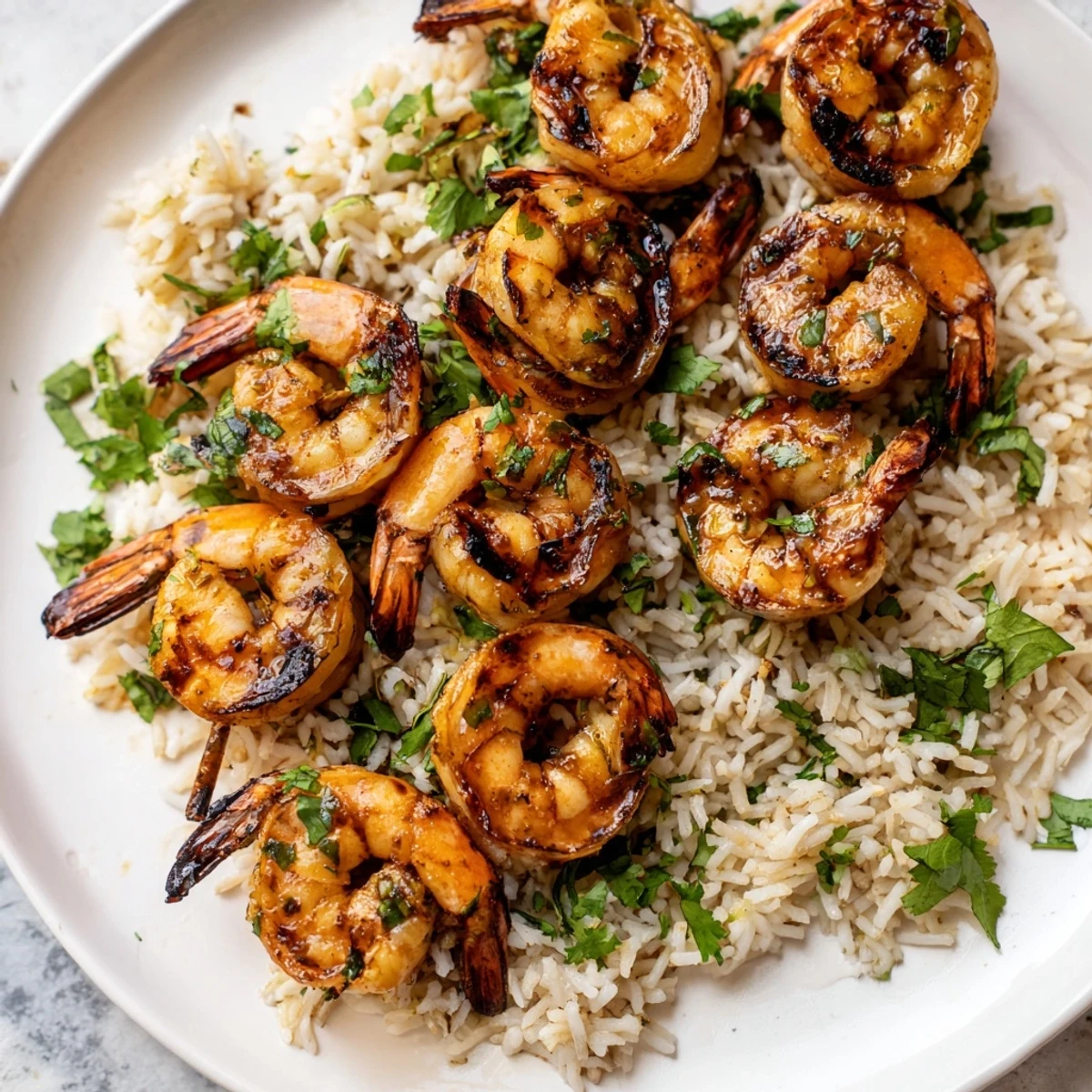 Smoky chipotle lime grilled shrimp, sizzling on the grill, served with fragrant cilantro lime rice.