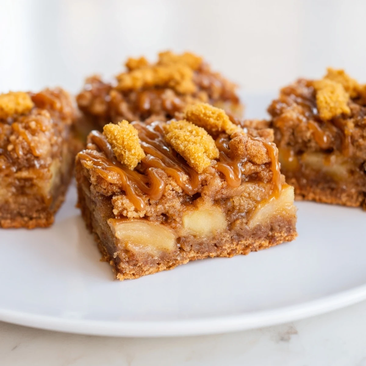 Homemade Caramel Apple Cookie Bars—a buttery, apple-cinnamon treat, ready to be cut and served.