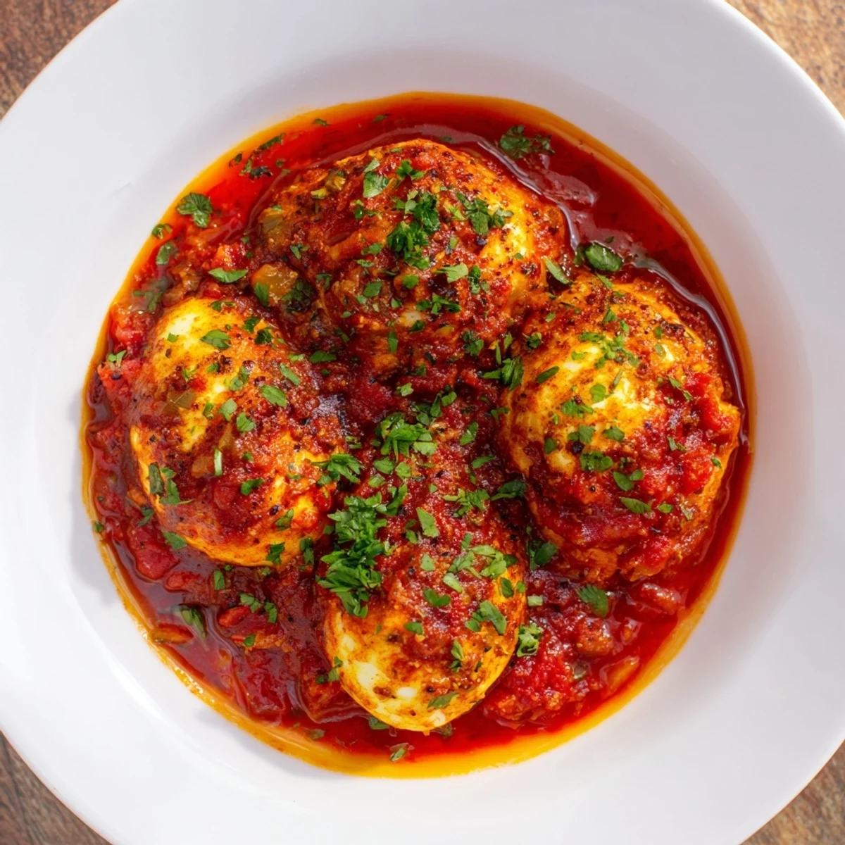 Savory Baked Eggs in Tomato Sauce: a vibrant, bubbling skillet of eggs, tomatoes, and peppers, ready to serve.