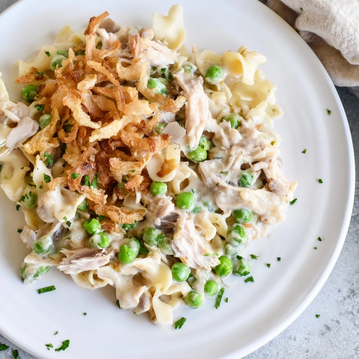 Tuna Noodle Casserole Crispy Onion