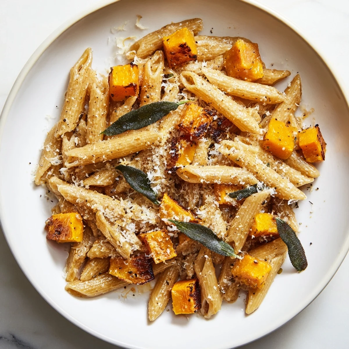 Enjoy a comforting bowl of Brown Butter Pasta with Butternut Squash, a warm autumn delight.