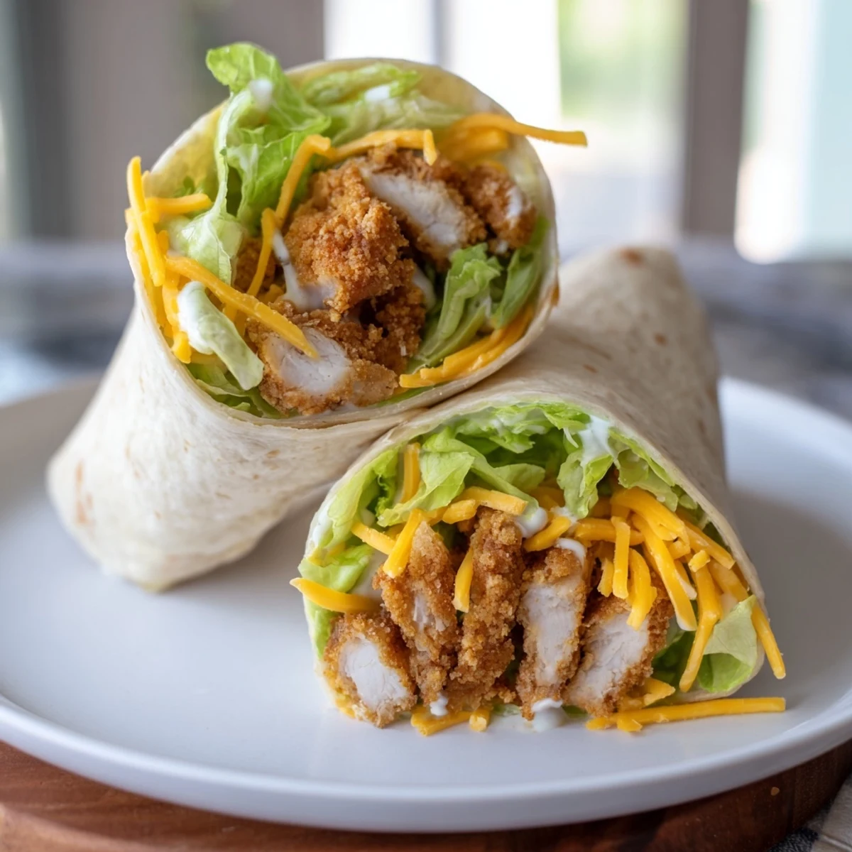Freshly made Crispy Chicken Ranch Snack Wraps showing crisp chicken and soft tortillas for a simple lunch.