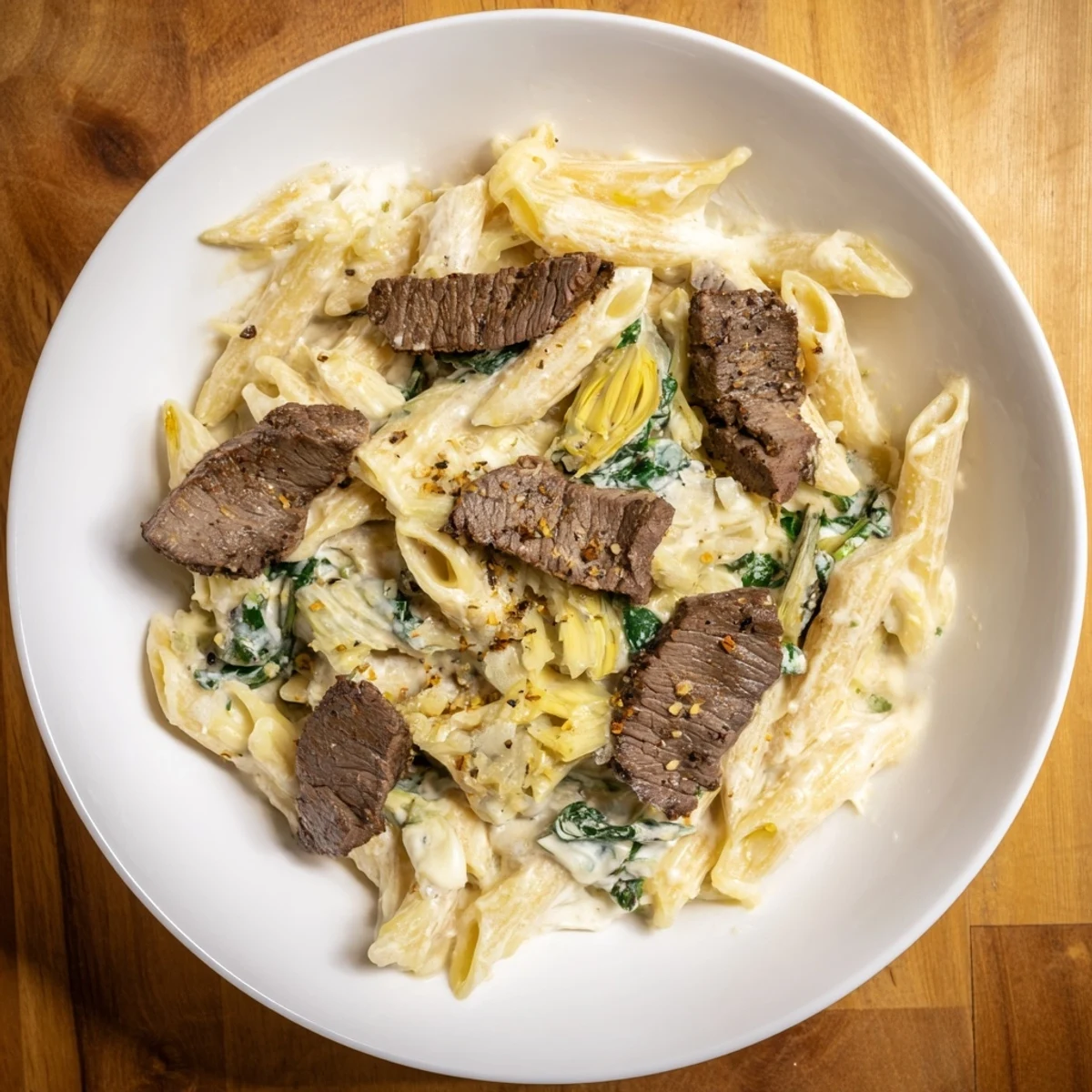 Steak Spinach Artichoke Pasta