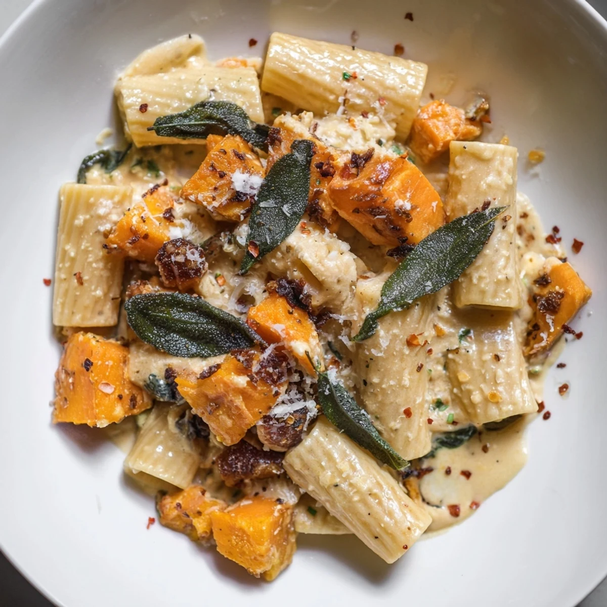 Golden, caramelized sweet potatoes tossed with creamy goat cheese and sage pasta.