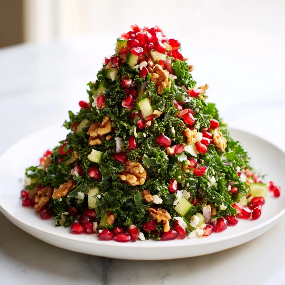 Freshly assembled Chopped Christmas Tree Salad, a colorful holiday feast with crunchy pecans and feta.