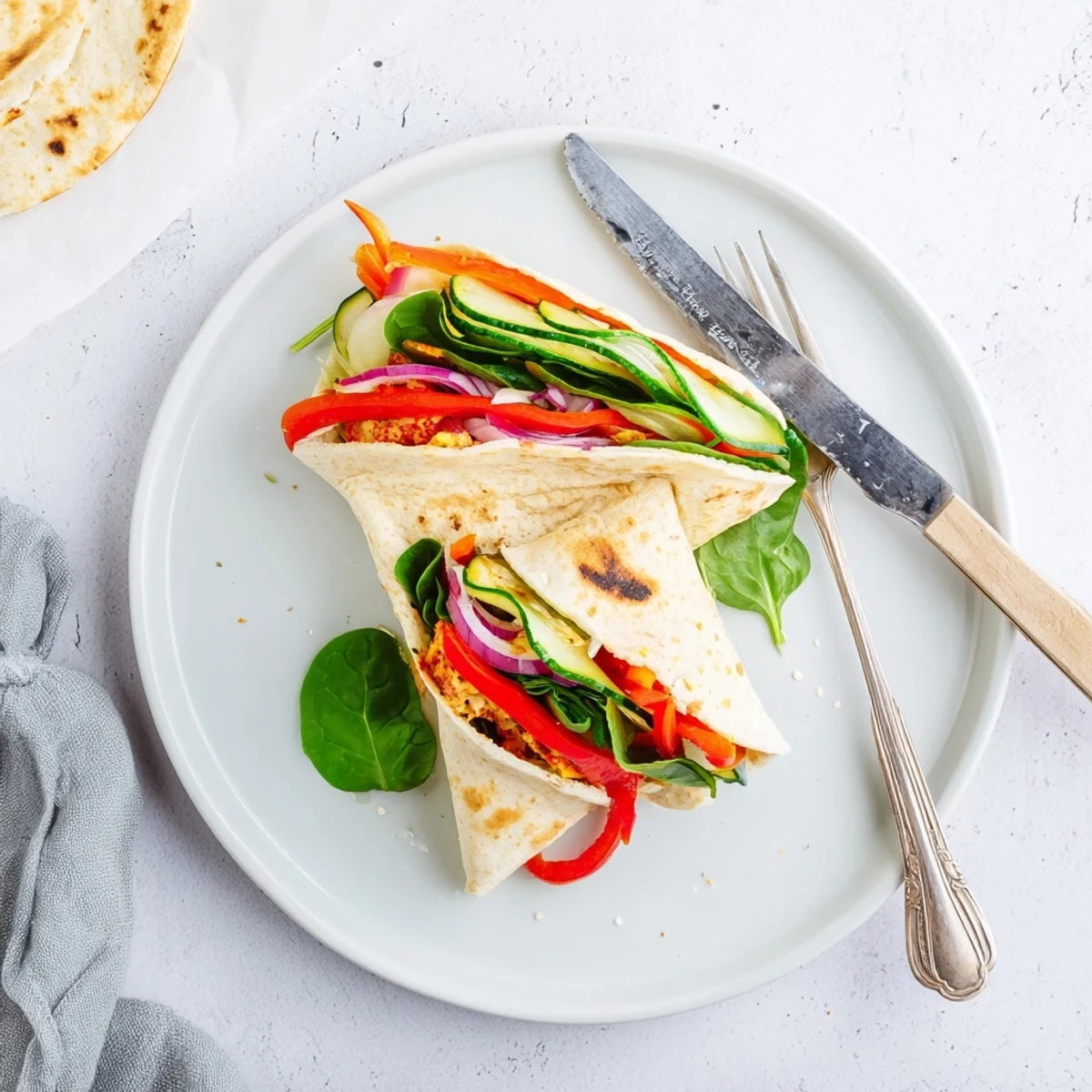 This Snowflake Hummus & Roasted Veggie Wrap hack features a soft tortilla stuffed with warm, flavorful vegetables and hummus.