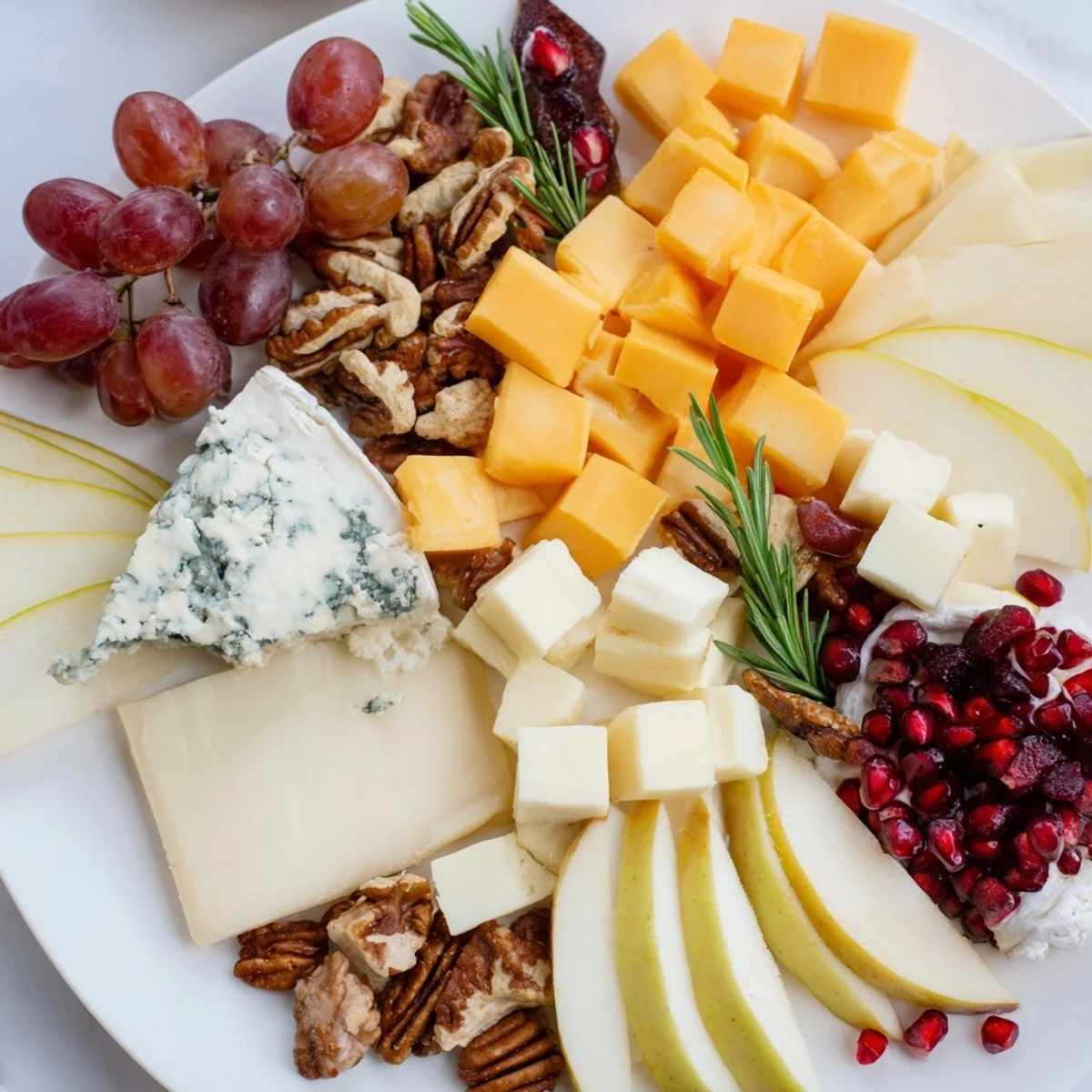 A Winter Wonderland Snack Board overflowing with cheeses, fruits, and gingerbread cookies ready to enjoy.
