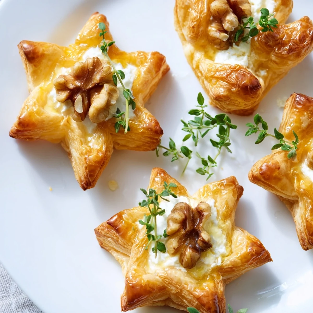 Golden-brown Starry Night New Years Appetizers sparkle with edible glitter and creamy toppings.