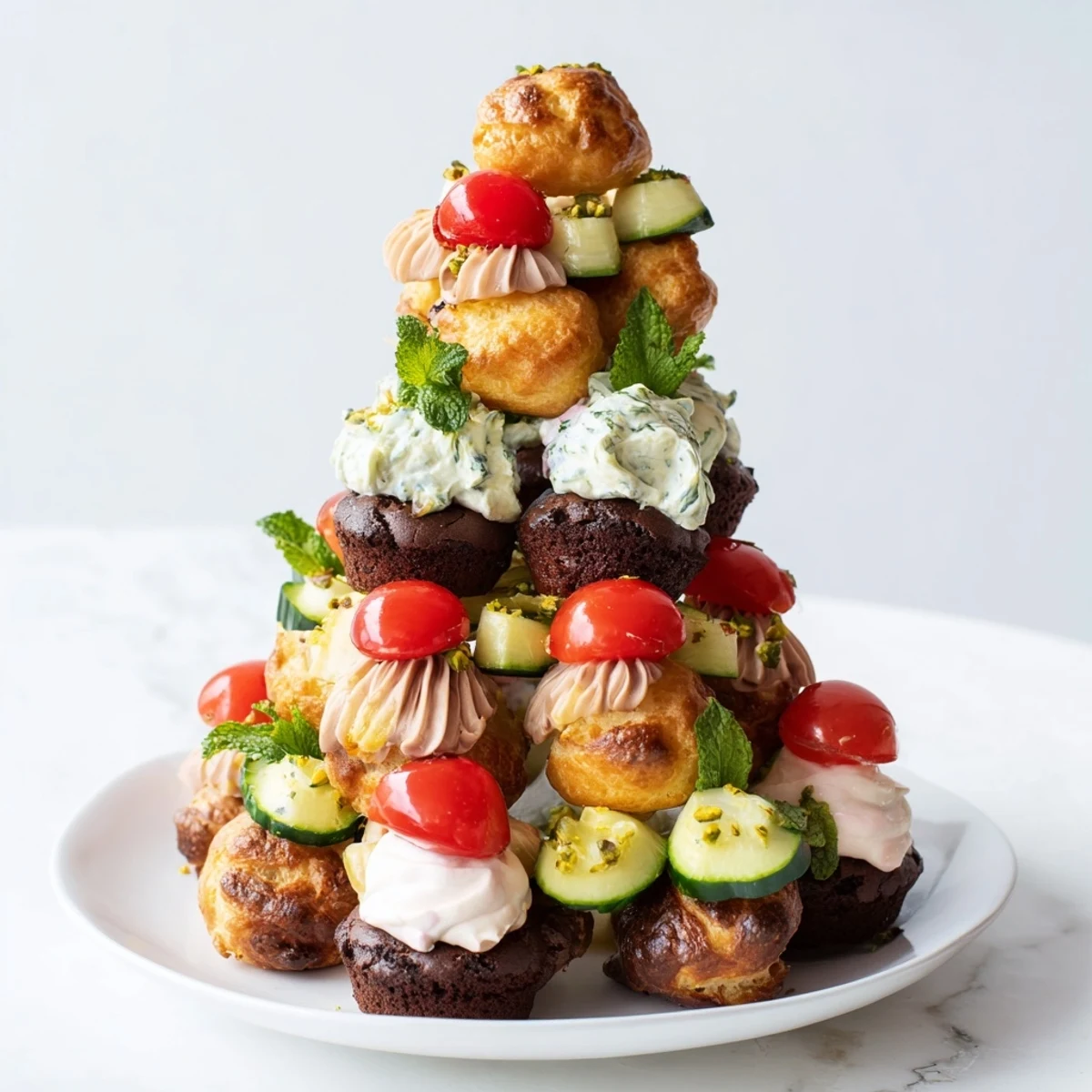 Layers of sweet and savory treats form this whimsical Tour dÉléphant Goûter Gourmand, ready to enjoy.