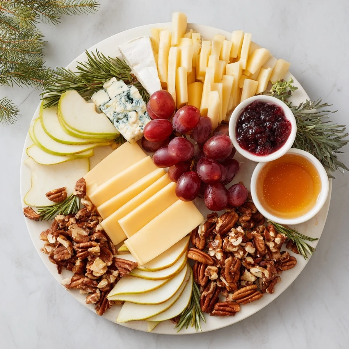 A cozy Seasonal Platter: Winter Cabin Cheese Display, featuring vibrant fruits and a variety of cheeses.