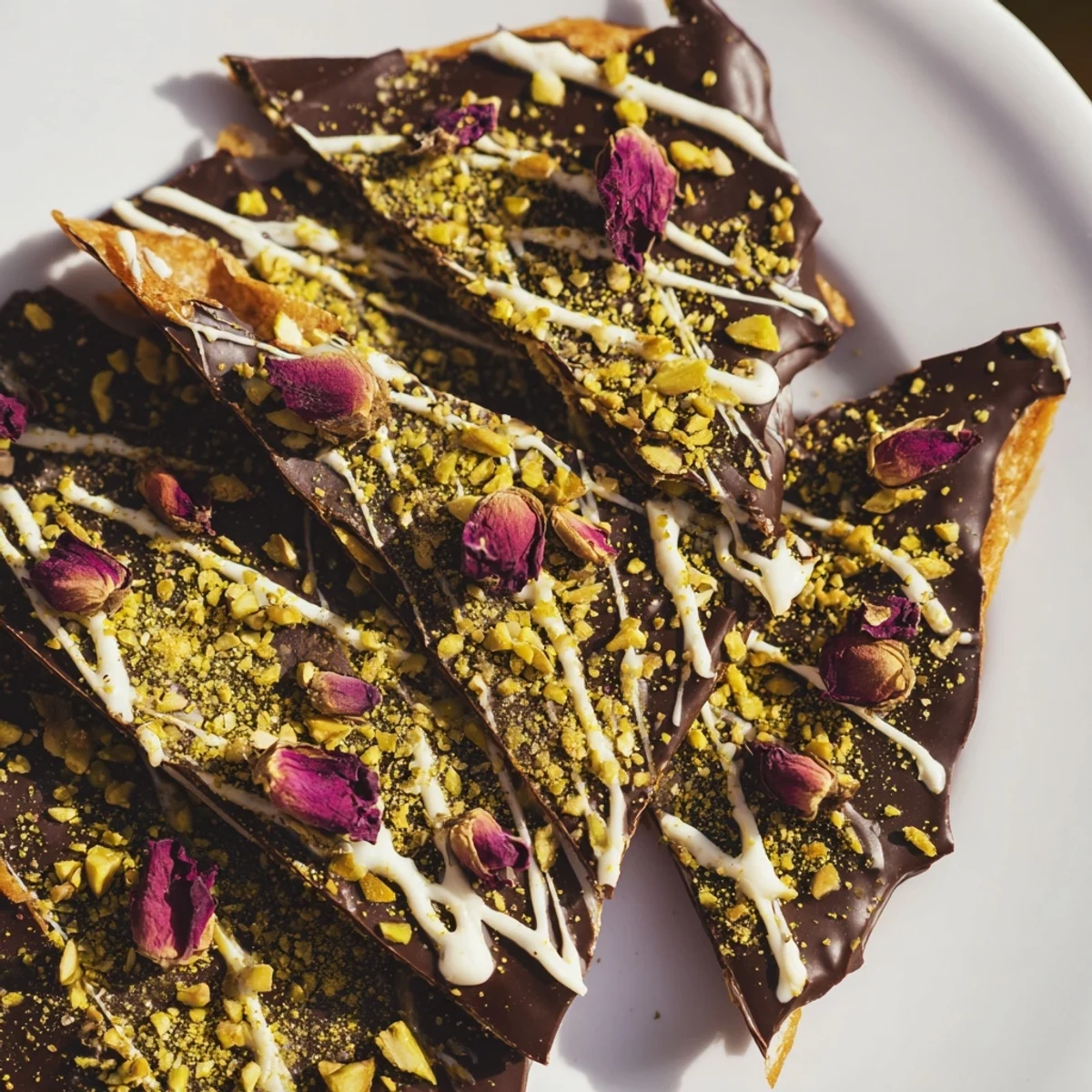 Indulge in a homemade treat: the delightful Pistachio Dubai Chocolate Bark, ready to break and enjoy.