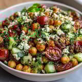 Bright and zesty, this cold chickpea salad with lemon herbs features crisp vegetables and fresh mint for a Mediterranean flavor burst.  