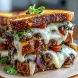 Savory Cheeseburger Grilled Cheese, a hearty and gooey sandwich with classic American flavors.