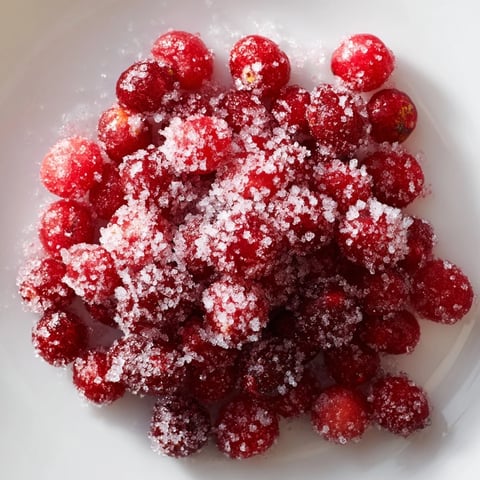 Bright red 5-Minute Express Candied Cranberries glistening with sugar, perfect for a holiday garnish.