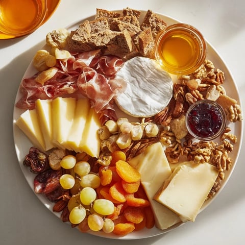 Festive Plateau des Rois Mages Gourmand platter overflowing with cheeses, meats, and delicious dried fruits.