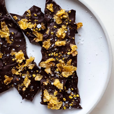 Kataifi Chocolate Crunch Bark with crispy phyllo, dark chocolate, and crunchy pistachios.