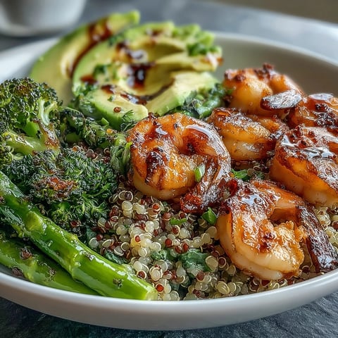 Colorful Detox Buddha Bowl with Shrimp, avocado, and vibrant veggies arranged beautifully.