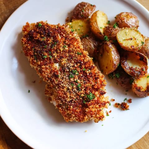 Imagine the savory aroma of Parmesan Crusted Chicken & Potatoes, baked until beautifully crisp and delicious.
