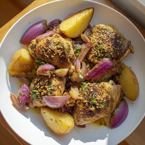 Golden, flavorful Pan-Roasted Zaatar Chicken and Potatoes—a delicious Middle Eastern meal ready in under an hour.