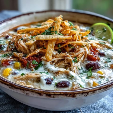 A comforting bowl of Easy Chicken Tortilla Soup garnished with fresh cilantro, lime wedges, and crushed tortilla chips, perfect for a weeknight meal.