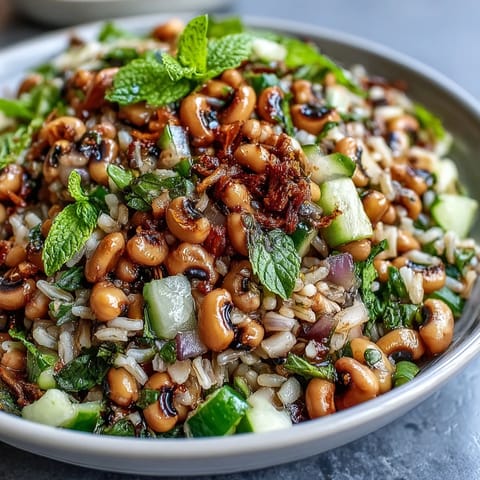 Nutty brown rice and tender black-eyed peas combine with refreshing mint for a vibrant, gluten-free summer side dish perfect for picnics.