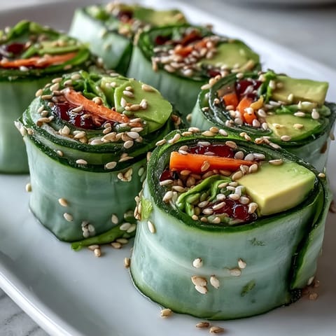 Light Cucumber Avocado Rolls with Sesame garnished with fresh cilantro and a small dipping bowl on a rustic wooden board.