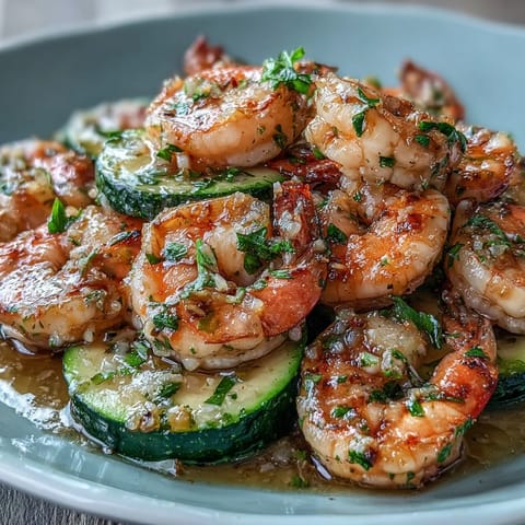 Keto Lemon Butter Garlic Shrimp Packets with Zucchini, featuring tender shrimp and zucchini steamed in foil with zesty lemon butter sauce.  