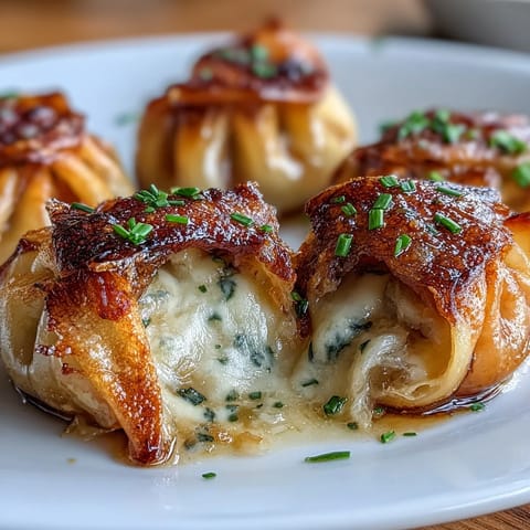 Savory French Onion Soup Dumplings featuring tender wrappers filled with sweet caramelized onions and rich cheese.  