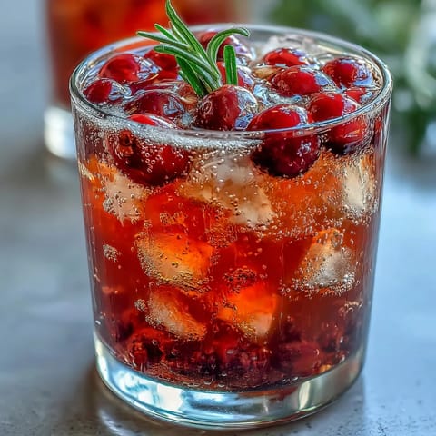 Vibrant cranberry and orange mocktail garnished with rosemary sprigs, ideal for elegant celebrations.