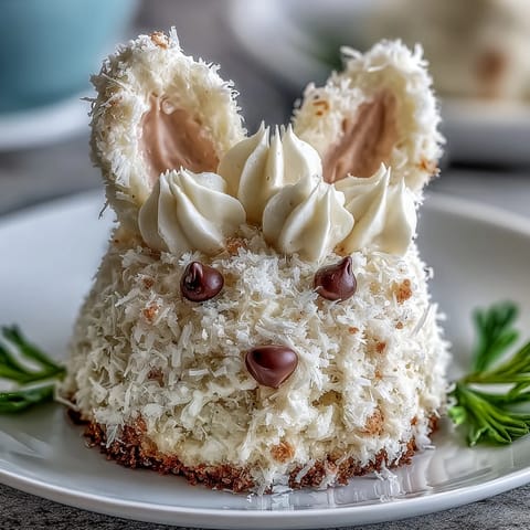 Soft vanilla bunny-shaped mini cakes topped with creamy buttercream and colorful candy decorations for a cheerful Easter dessert.  