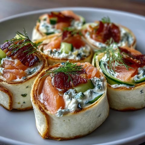 Smoked salmon and cucumber cream cheese pinwheels with dill, perfect for elegant appetizers or party trays.