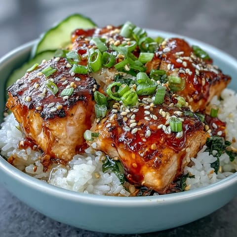 Creamy spicy mayo salmon rice bowl with tender salmon cubes, fluffy rice, crisp cucumber, and sesame seeds in a vibrant, flavorful dish.