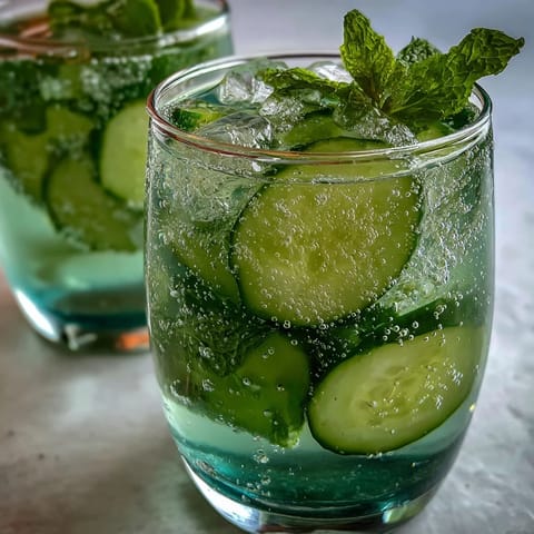 Sparkling Cucumber Mint Lemonade Mocktail with fresh mint and lemon, ready to chill.