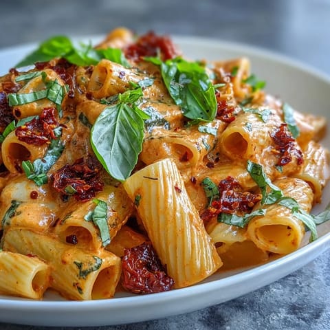 Quick Spicy Vodka Rigatoni, a vibrant, cheesy pasta dish with a hint of heat.