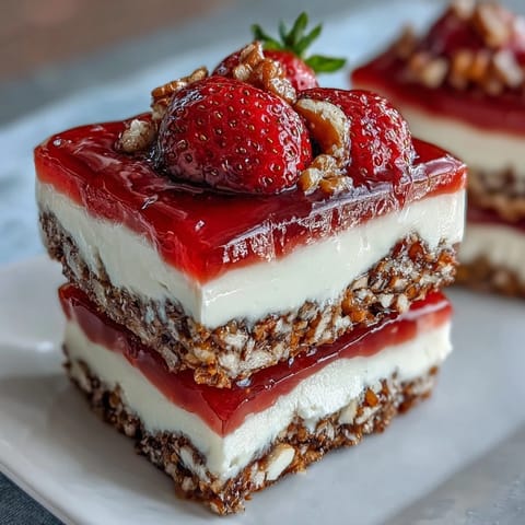 A vibrant Strawberry Pretzel Jello Salad with layers of creamy, fruity goodness.