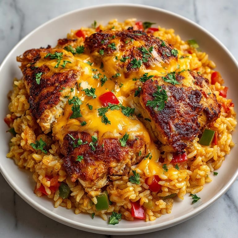Baked Cajun Chicken and Rice Casserole served in a dish, showcasing creamy sauce and colorful vegetables