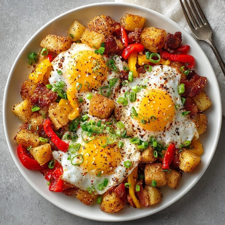 Homemade Cheesy Bacon Breakfast Hash: Rustic, pan-fried potatoes meeting savory bacon and cheddar.
