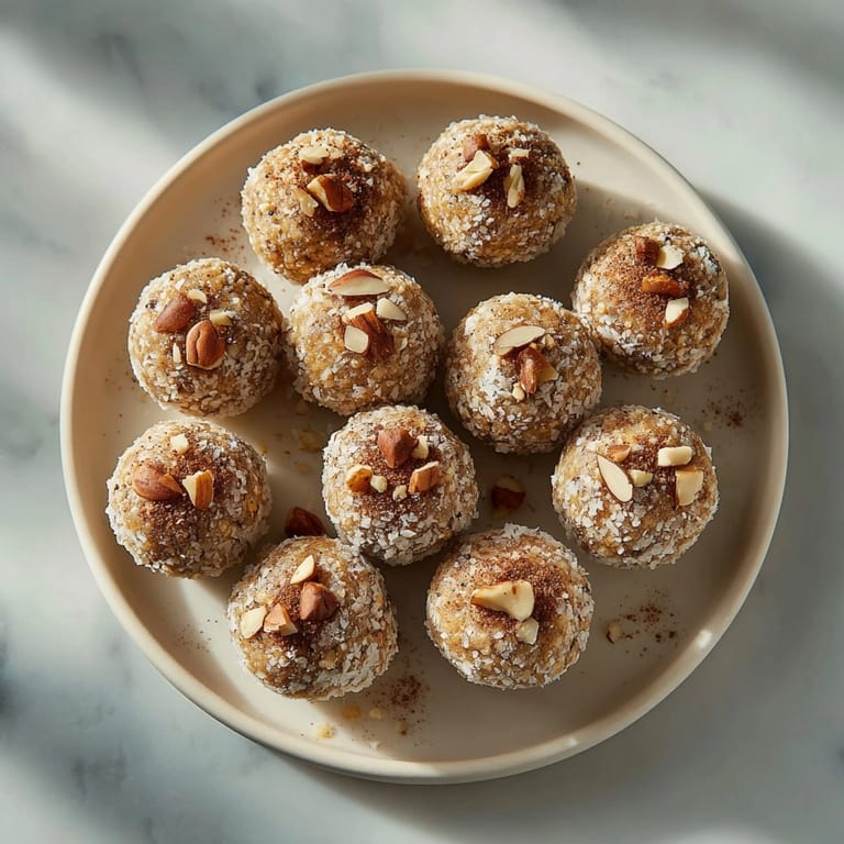 Easy vegan Cinnamon Bun Energy Balls recipe—rolled in cinnamon pecans, chilled, and ready!